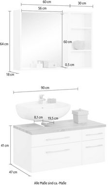 HELD MÖBEL Badmöbel-Set Davos, (3-St), Spiegel inklusive Beleuchtung, Regal und Waschbeckenunterschrank