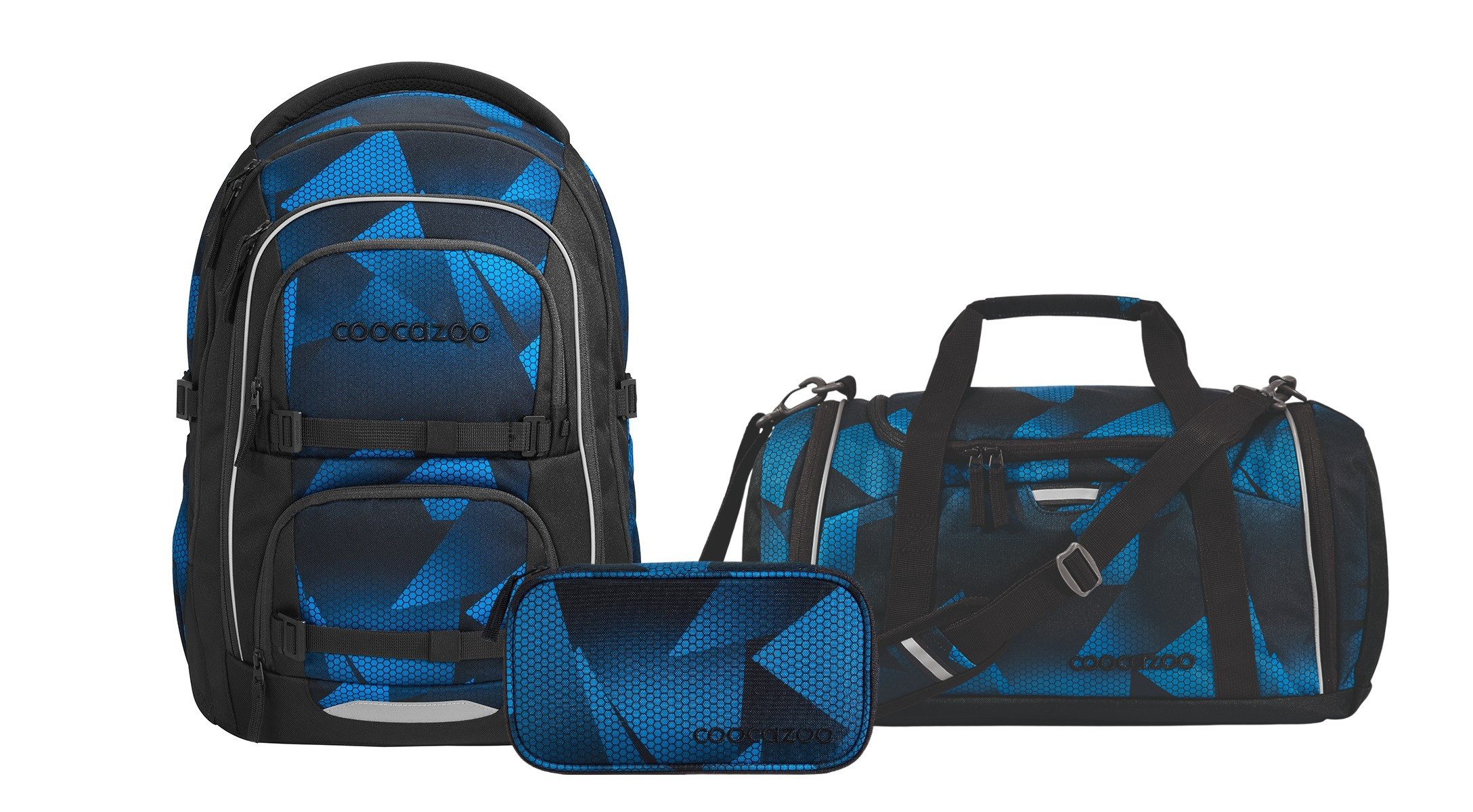 coocazoo Schulranzen Schulrucksack-Set PORTER, Electric Ice 3-teilig (3-teilig), ergonomisch, Körpergröße: 135 - 180 cm, Easy-Grow-System