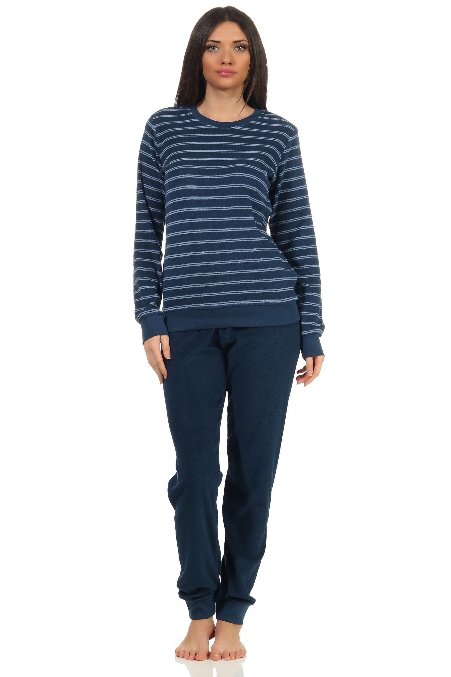 Pyjama Damen Frottee Pyjama langarm Schlafanzug mit Bündchen - 212 801