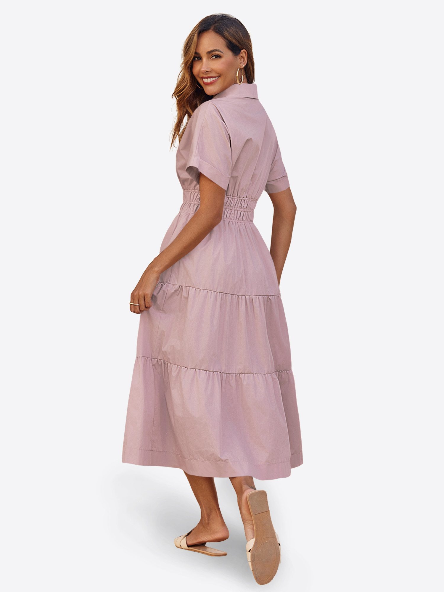 Imily Bela Maxikleid Damen Gerüschtes Fließendes Hemdkleid (Packung, 1-tlg., 1per-Pack) mit Taschen – Bild 3 von 5