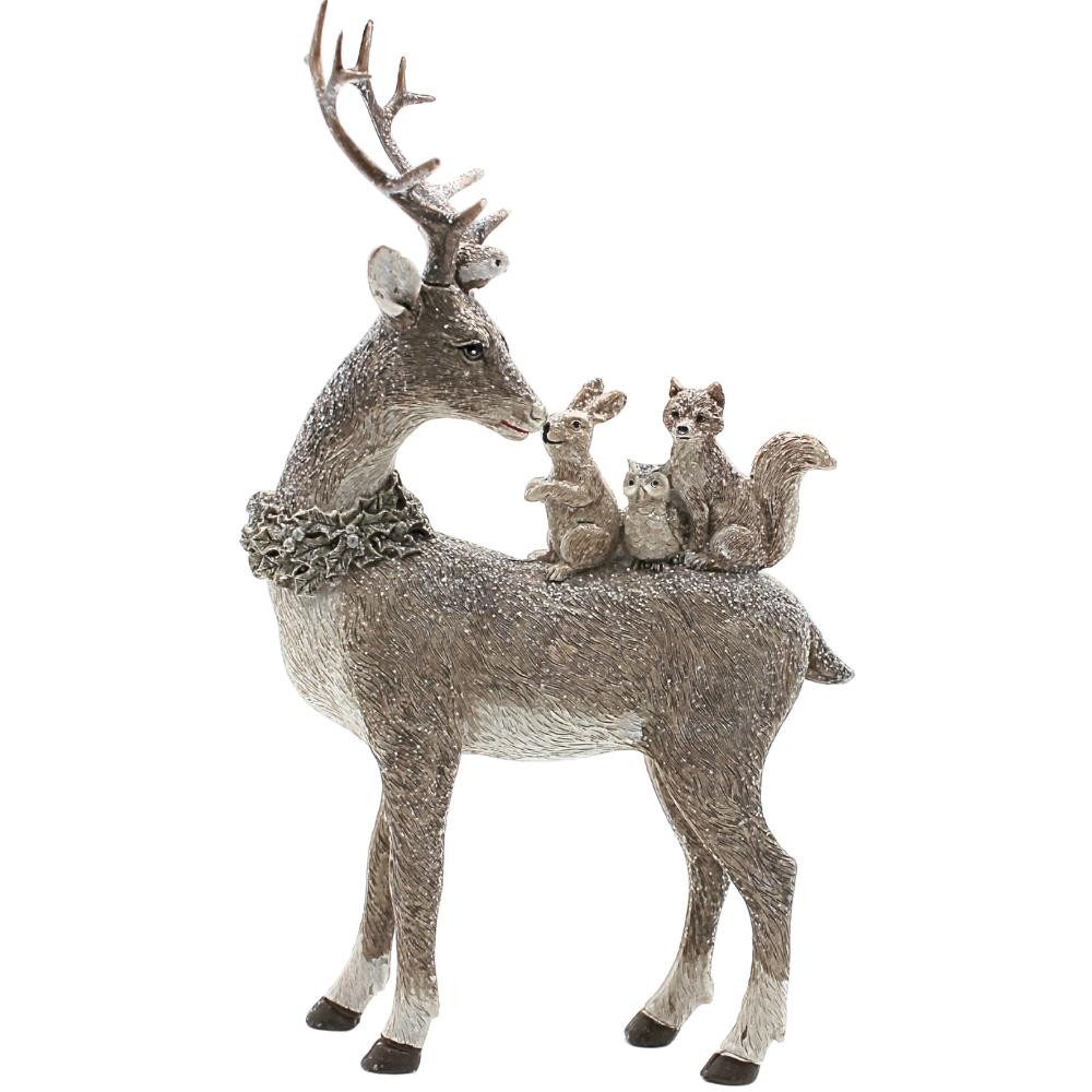 Dekohelden24 Dekofigur Hirsch aus Poly Grau L/B/H 16x26x5cm