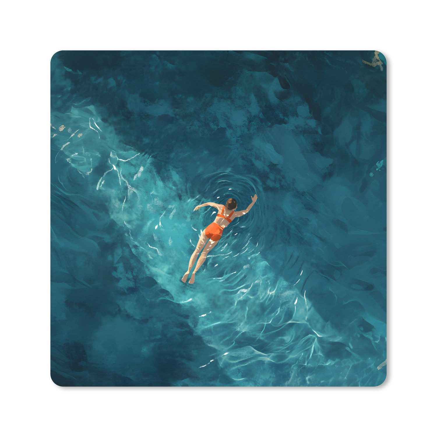 MuchoWow Mauspad Frau - Wasser - Bikini - Orange (1-St), Mouse pad groß, Schreibtisch Zubehör, Desk Mat, 50x50 cm