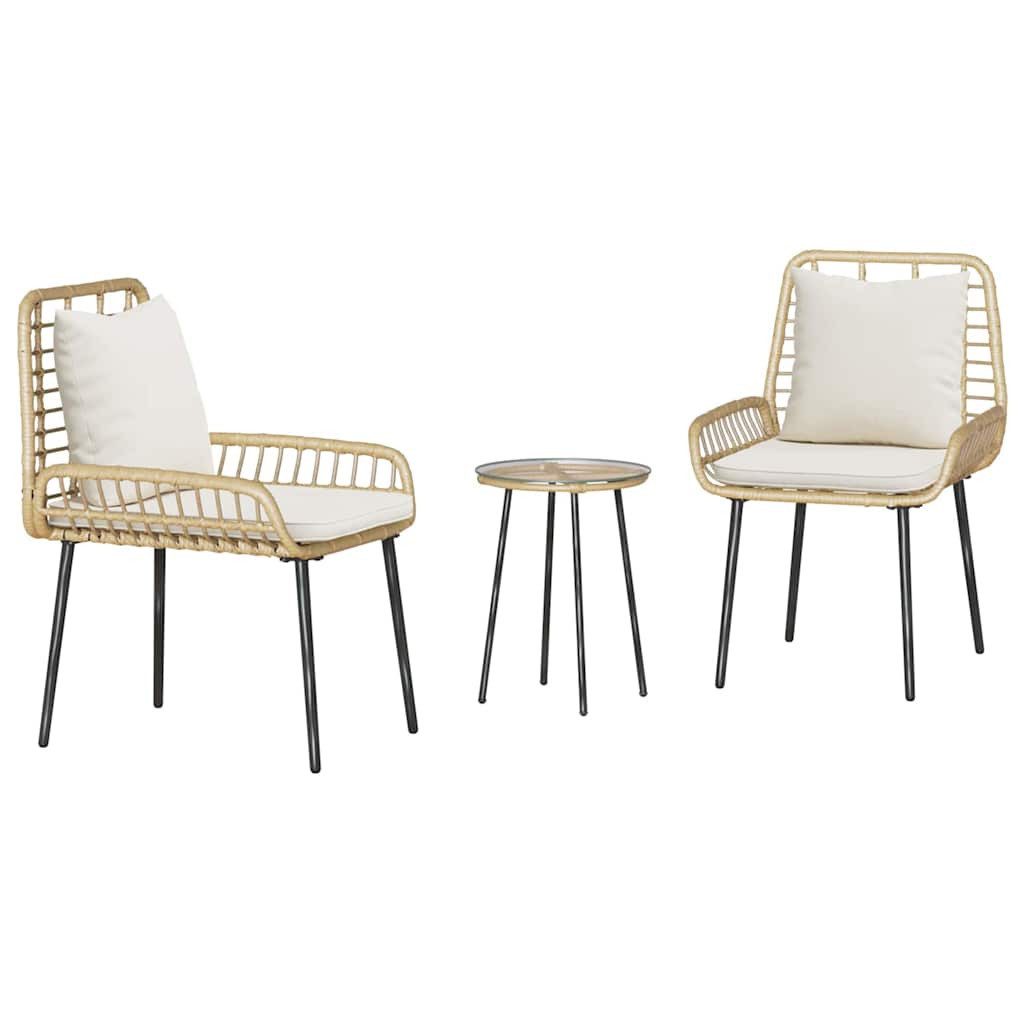 vidaXL Gartenlounge-Set Garten Essgruppe 3 pcs Braun und Creme Poly-Rattan, (3-tlg)