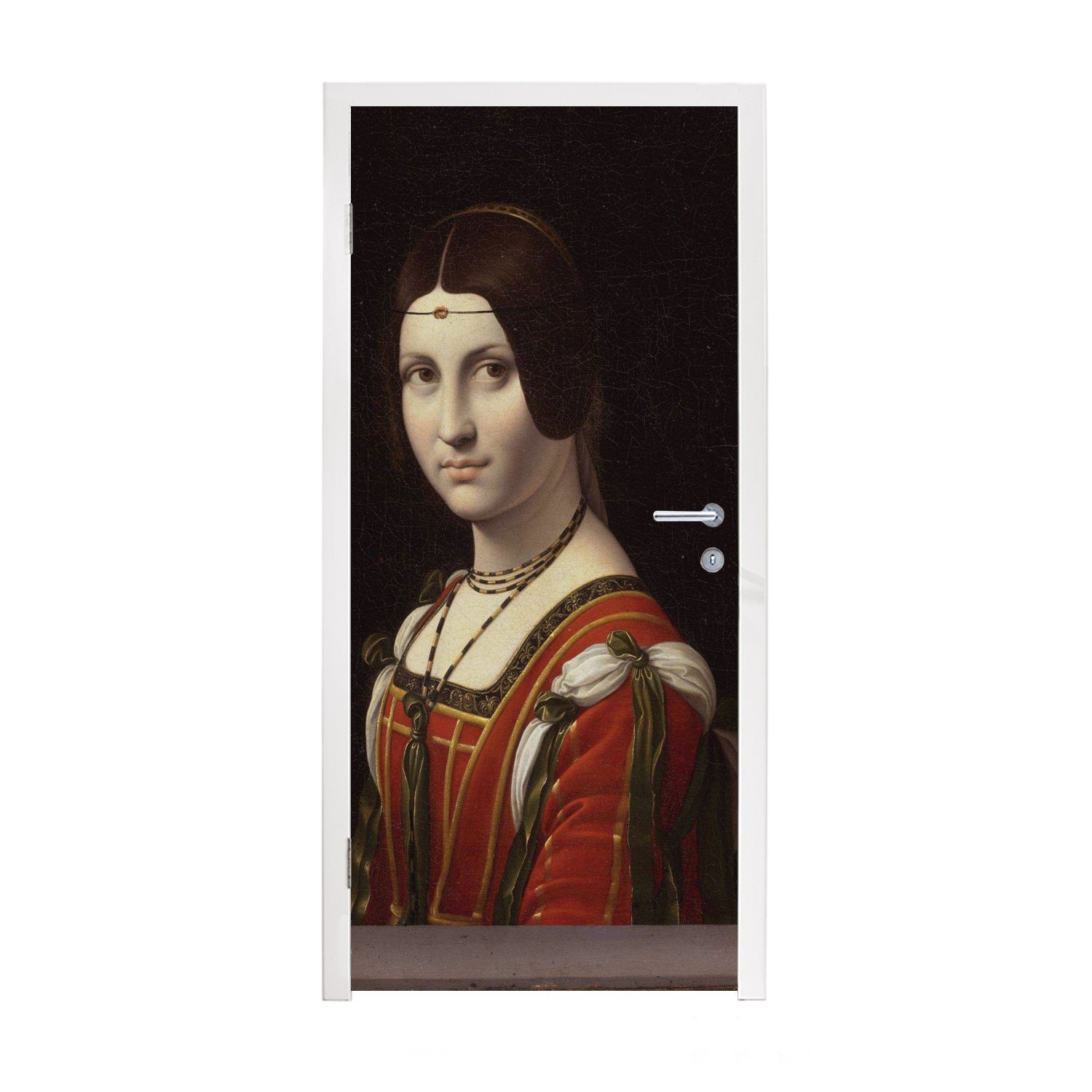 MuchoWow Türtapete La Belle Ferronnière - Leonardo da Vinci, Matt, bedruckt, (1 St), Fototapete für Tür, Türaufkleber, 75x205 cm