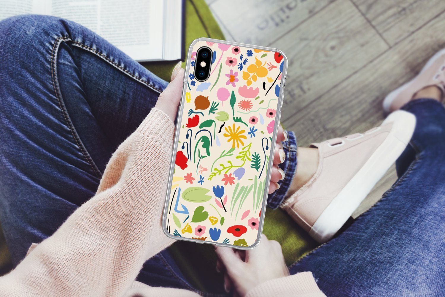 MuchoWow Handyhülle für Apple iPhone X Blumen - Muster - Pflanzen, Smartphone-Bumper, Print, Handy Schutzhülle Dünn