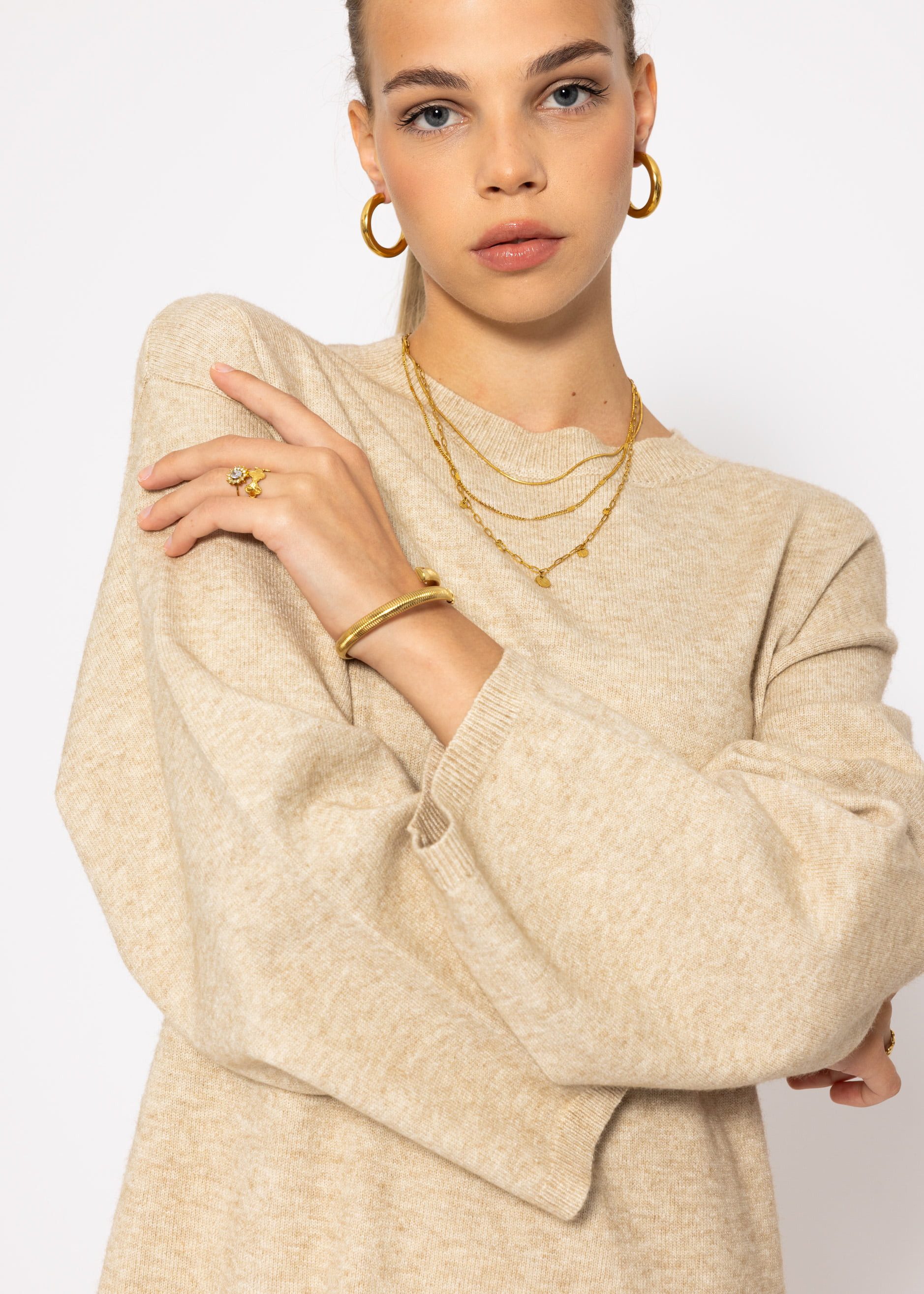 SASSYCLASSY Strickkleid Oversize Strickkleid Rollkragen Damen Lässiges Kleidpullover elegant aus weichem Strick Winter Grau Beige