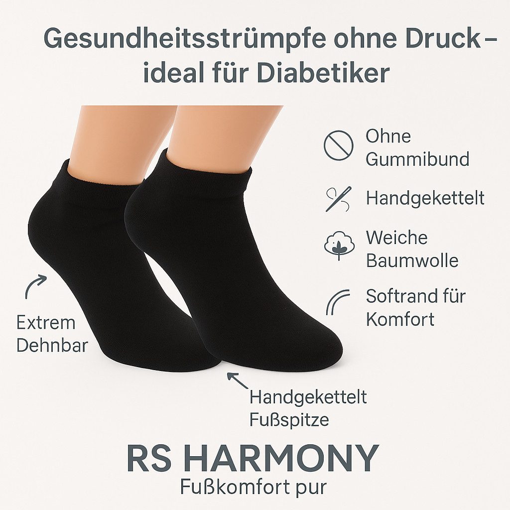 RS Harmony Diabetikersocken Sneaker Socken ohne Gummi mit weitem Bund (2-Paar) extra weiter Bund – Bild 2 von 2