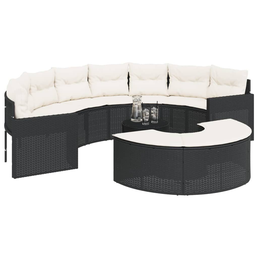 vidaXL Loungesofa 3-tlg. Garten-Sofagarnitur Halbrund Schwarz Poly-Rattan, 1 Teile