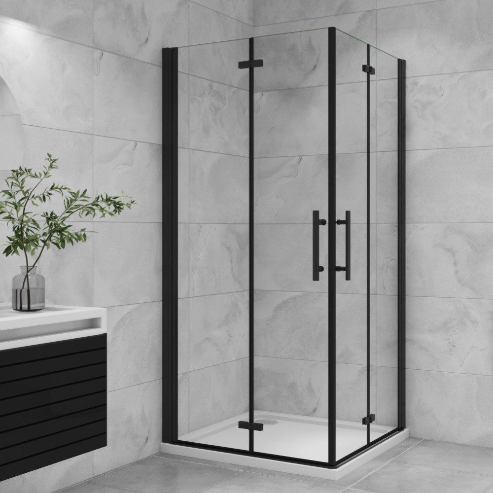 Duschparadies Dusch-Falttür 195cm Schwarz Falttür Scharniertür Duschabtrennung Duschkabine, 70x195 cm, Easyclean Sicherheitsglas, beidseitig montierbar