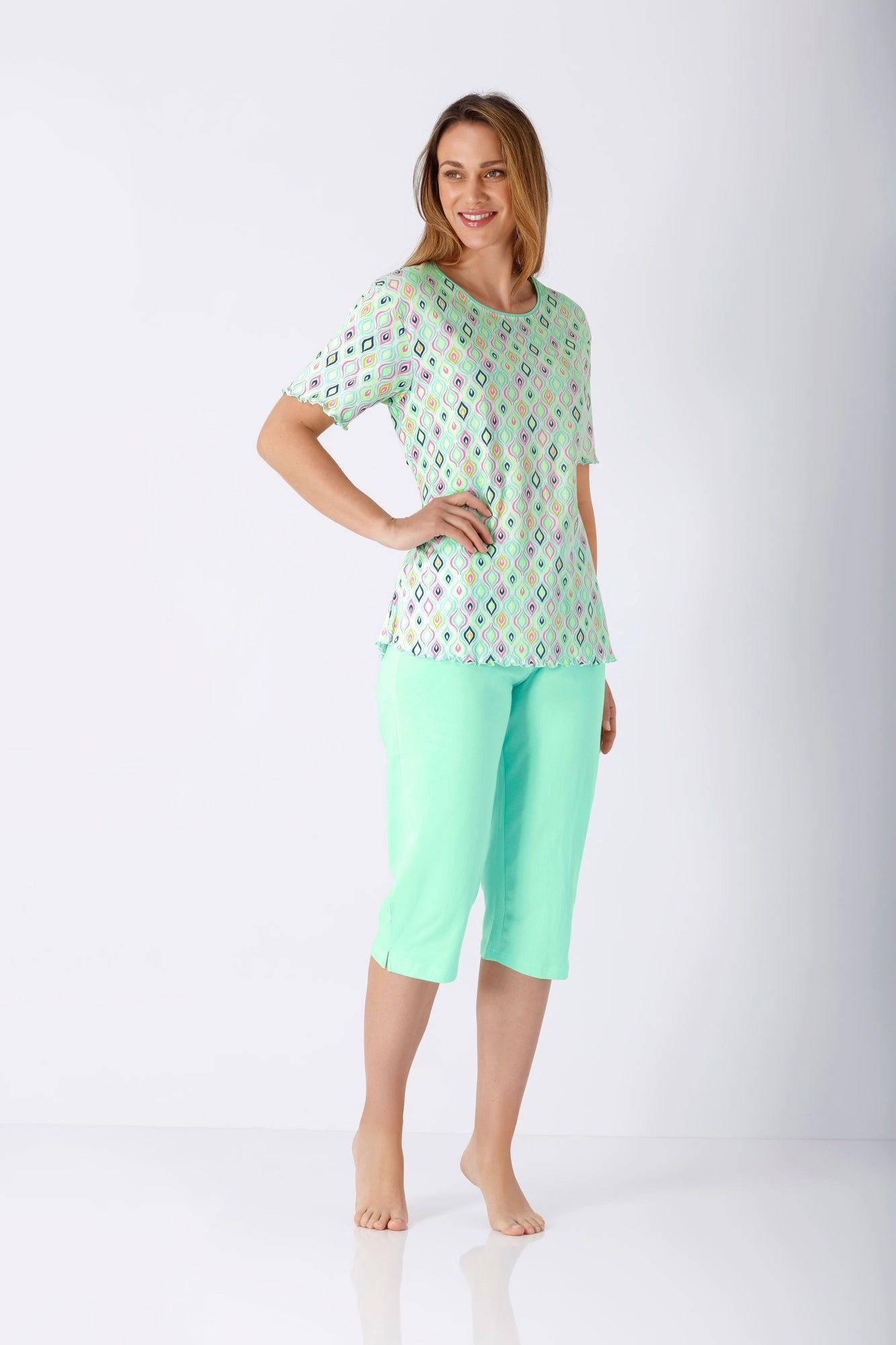 Hajo Schlafanzug Damen Schlafanzug Capri Premium Cotton
