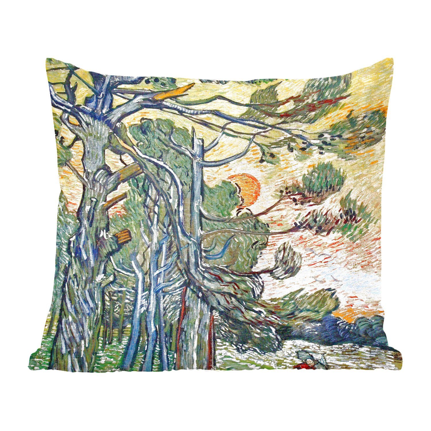 MuchoWow Dekokissen Tannenbäume bei Sonnenuntergang - Vincent van Gogh, Zierkissen mit Füllung für Wohzimmer, Schlafzimmer, Deko, Sofakissen