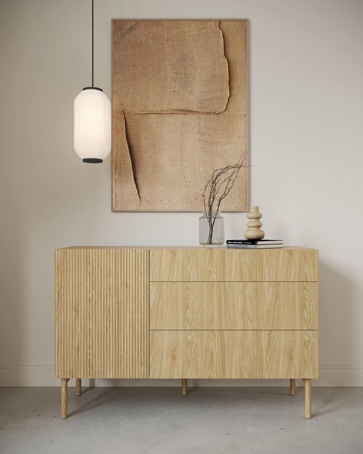 Selsey Sideboard NOLIE, 1-türig mit 2 Fächern, 3 Schubladen, Holzbeinen, 140 cm