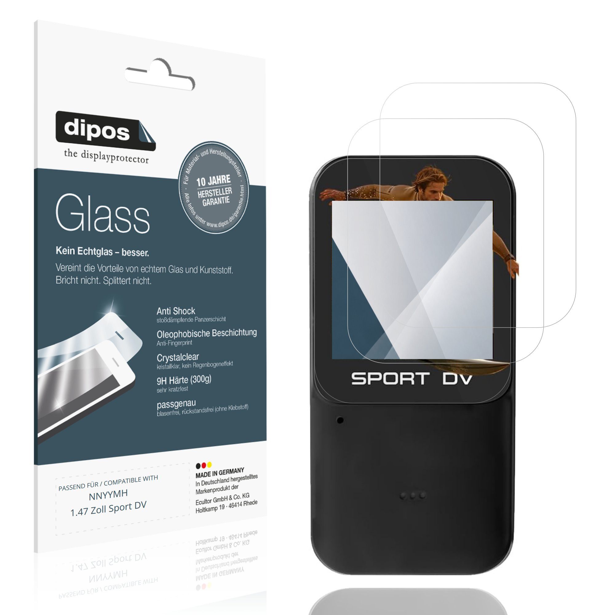 dipos Displayschutzfolie Schutzfolie für NNYYMH 1.47 Zoll Sport DV, 2 Stück, Displayschutz Schutz Folie Made in Germany