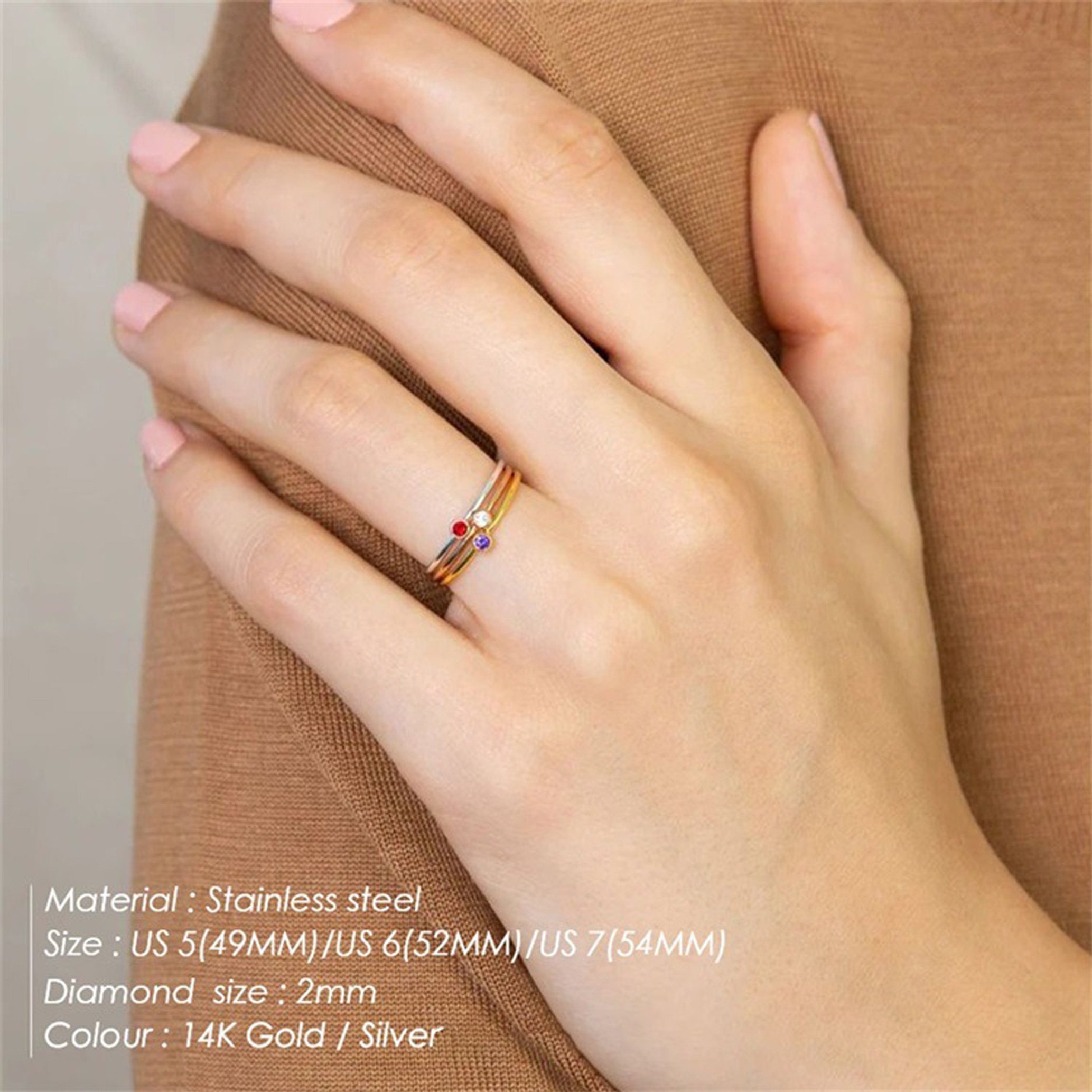 Mai Stein | Silber Geburtsstein Minimalistischer Fingerring zierlicher mit GOLDEN Stapelring Ring,
