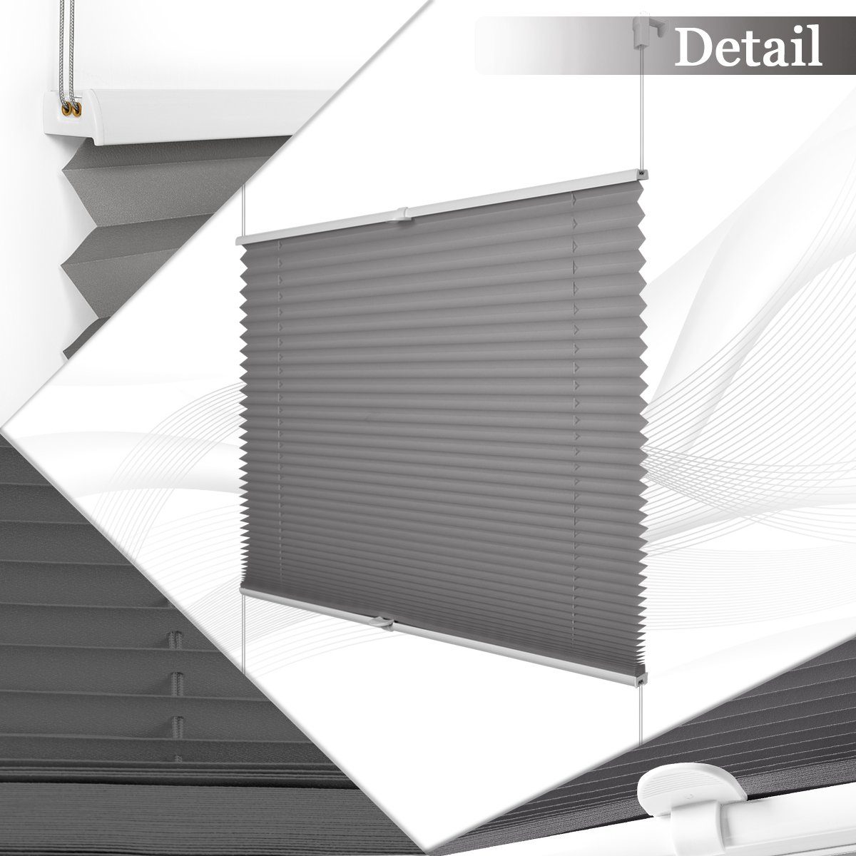 OUBO Plissee ohne Bohren Klemmfix, Sichtschutz und Sonnenschutz, Klemmträger, Lichtdurchlässig Rollo für Fenster & Tür, Klemmfix, mitgelieferten, verstellbaren Klemmträger