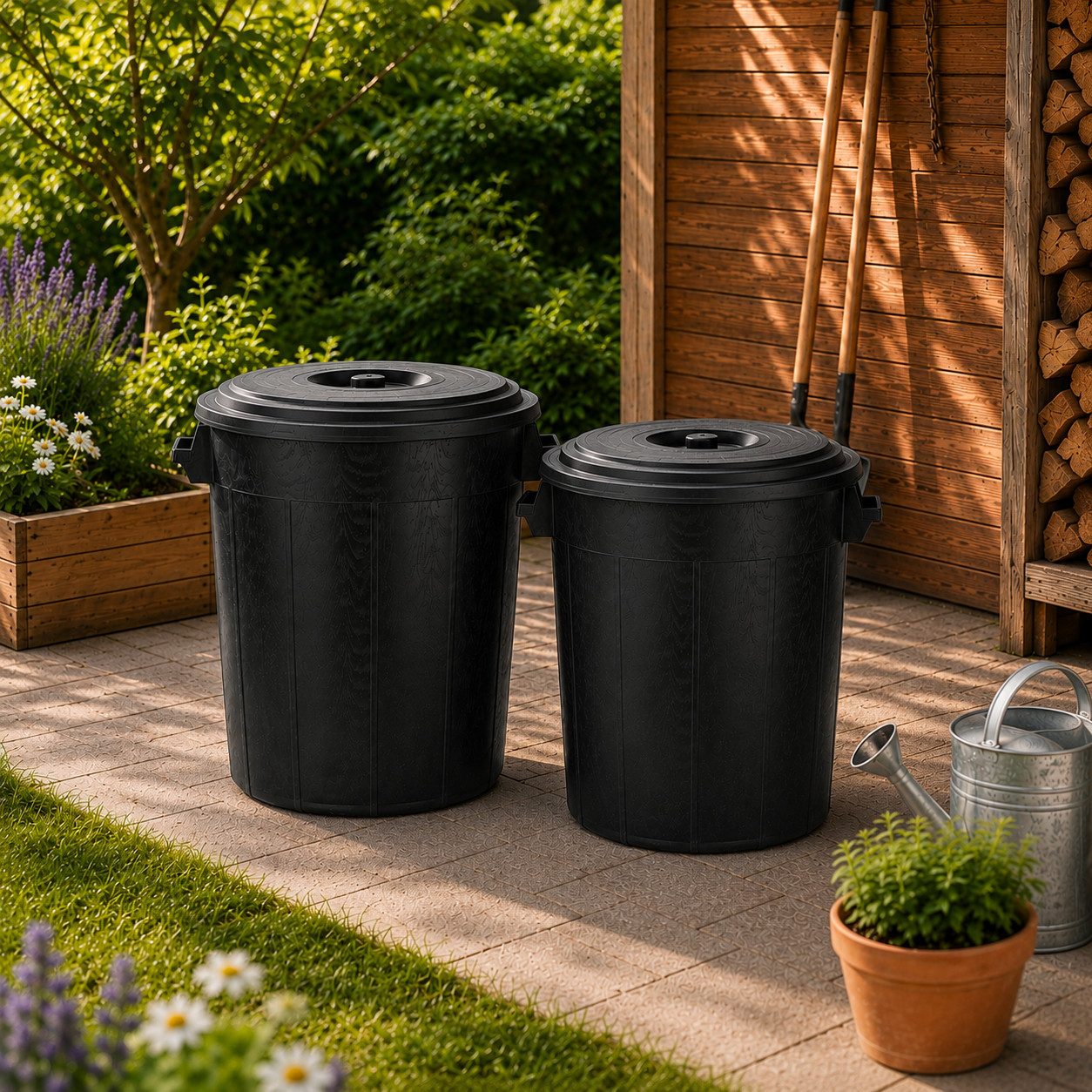 BigDean Mülleimer Universaltonne Schwarz in verschiedenen Größen, Inklusive Hebeknauf, Robust, Made in Italy – Bild 5 von 5