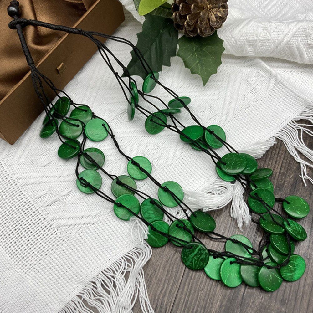 LAKKEC Charm-Kette Halskette mit Urlaub Runde lange im Bohemian-Stil Charm grün Anhänger