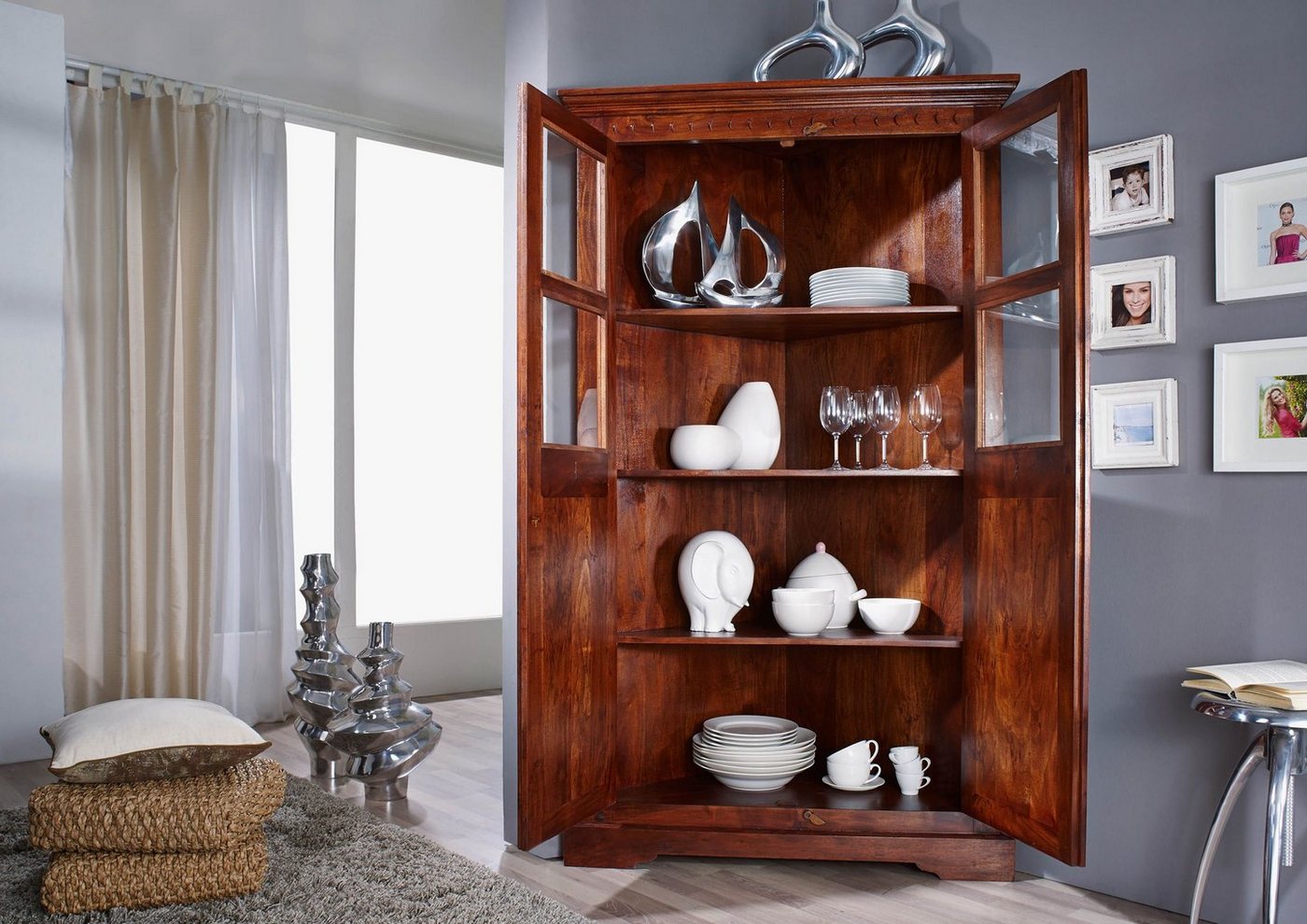 Massivmoebel24 Dreh-/Schwebetürenschrank #410 (Eckschrank Akazie 108x57x183 günstig online kaufen