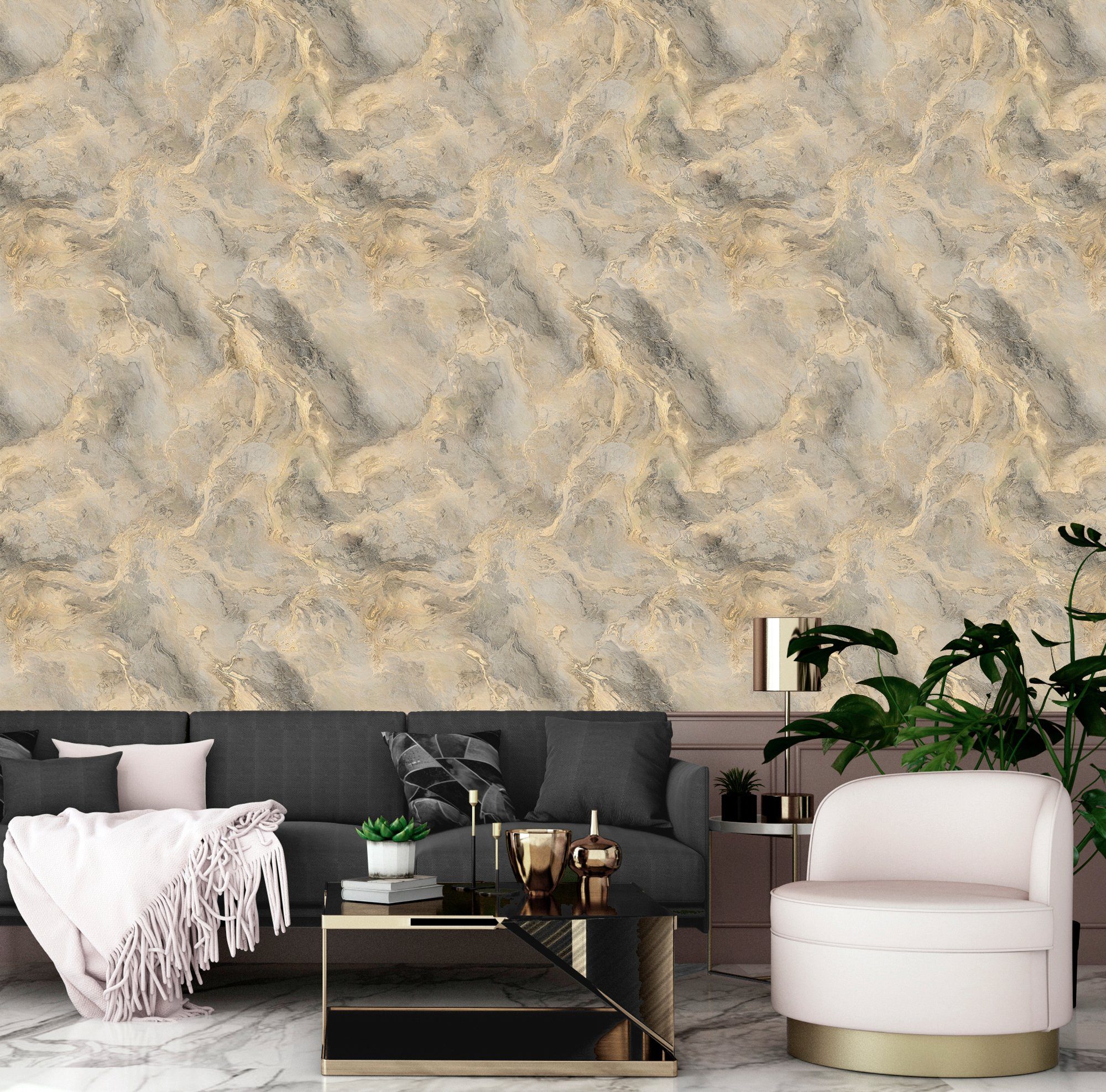 queence Vinyltapete Marmor, glatt, Abriebeffekte, Steinoptik, bedruckt, clean, minimalistisch, unifarben, 90x250cm, selbstklebend, kinderleichte Anbringung, Sticker