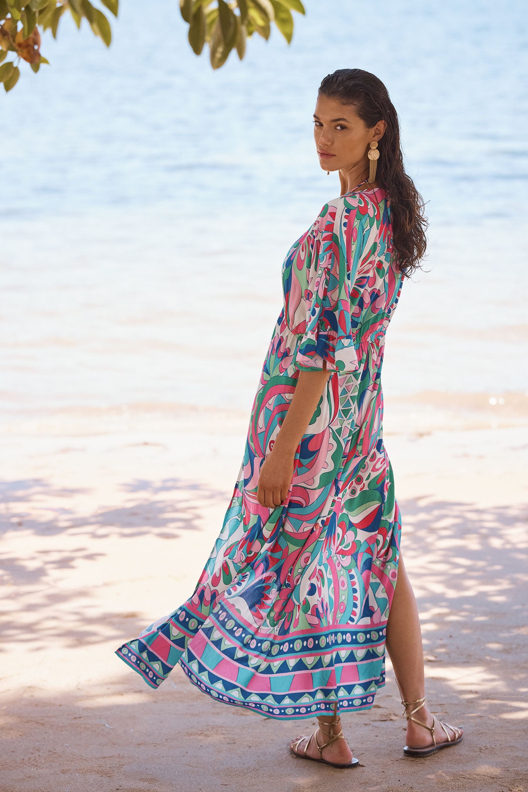 Love & Roses Strandkleid Love & Roses Kaftan Überwurf in Midilänge (1-tlg)