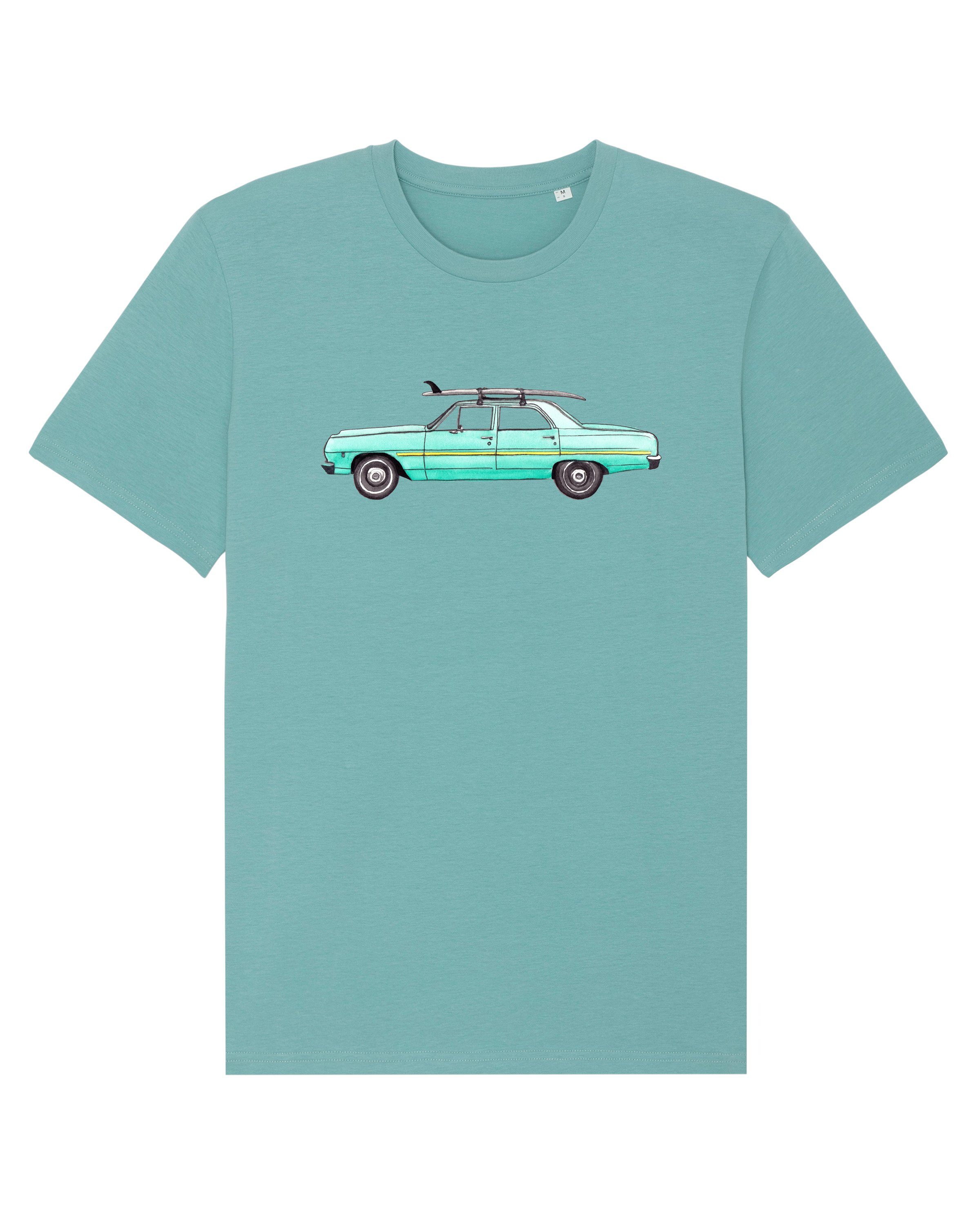wat? Apparel Print-Shirt Surf Car (1-tlg) Teal Monstera