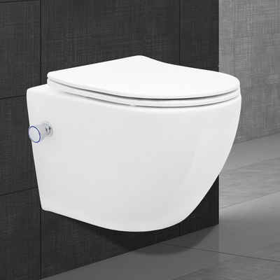ECD Germany Toiletten-Stuhl Spülrandloses Wand Hänge WC, 370 x 390 x 490 mm