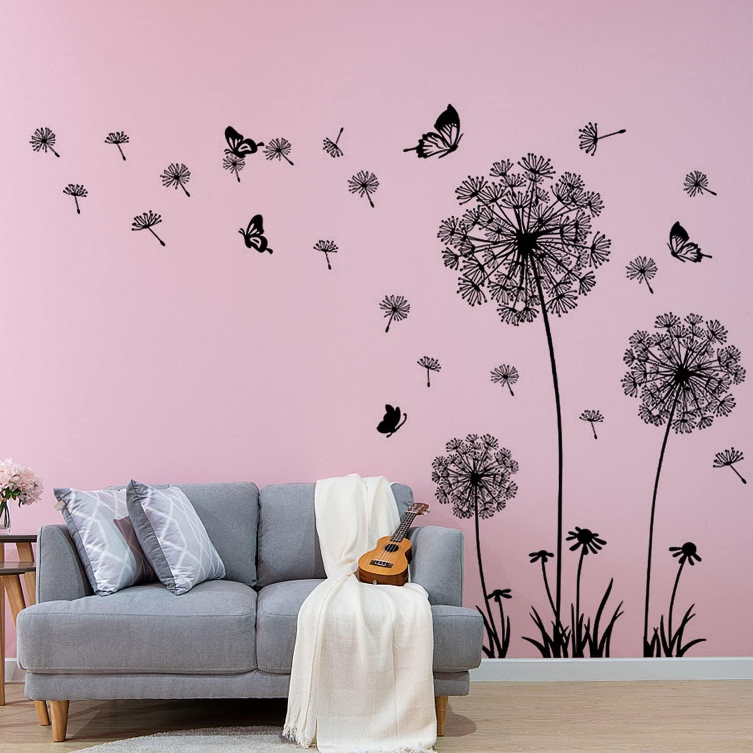 Blusmart Wandtattoo Wandaufkleber Löwenzahn schwarz (Selbstklebend, Botanische Blumen), Künstler: Moderne einfache, Schlafzimmer, Sofa-Hintergrund/Wohnzimmer TV – Bild 5 von 5