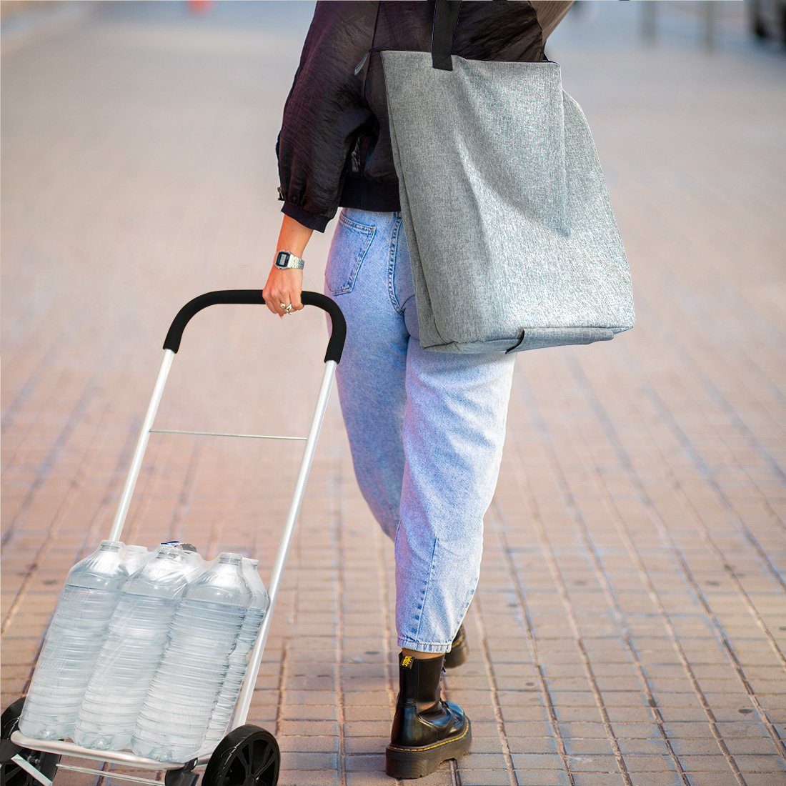 ADOB Einkaufstrolley Deluxe Grau, 60 l, Gestell aus Alluminium, auch als Sackkarre geeignet