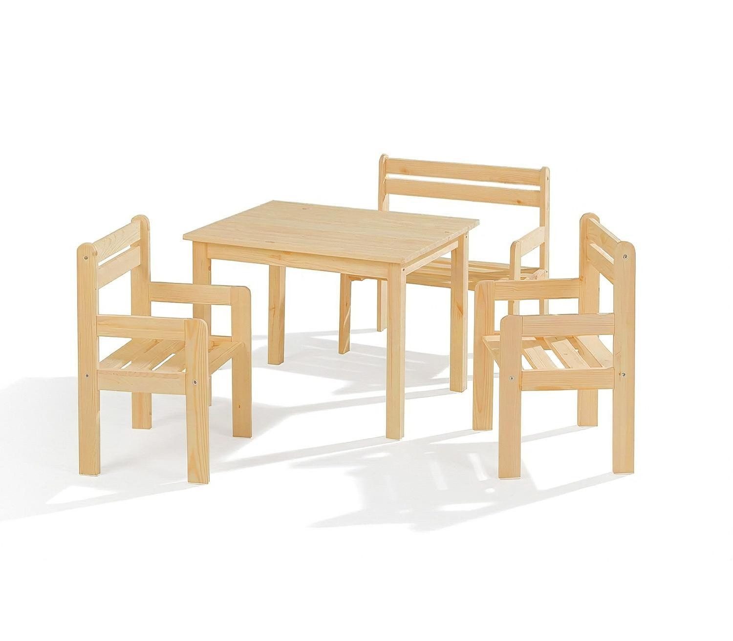 Home4You Kindersitzgruppe 4-teilig, Kiefer, Braun, 1 Tisch, 1 Bank mit Arml günstig online kaufen