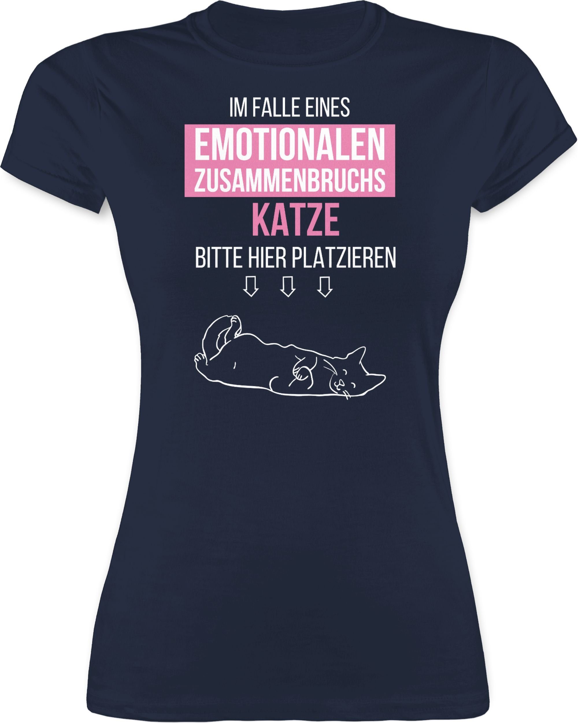 Damen Shirts Shirtracer T-Shirt Im Falle eines emotionalen Zusammenbruchs Katze hier platzieren - Sprüche Statement mit Spruch -