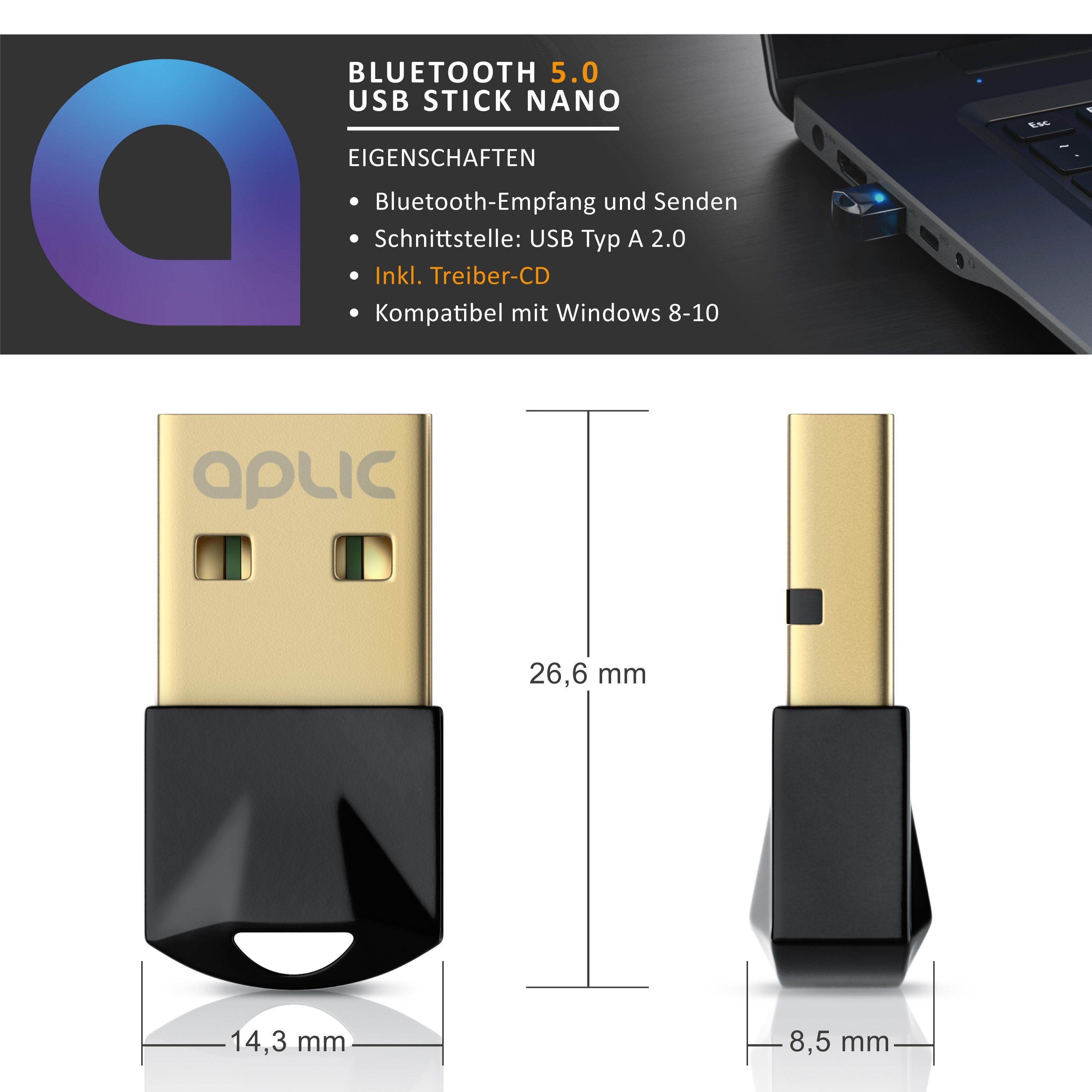 für PC Laptop Headset Mäuse 3 Mbit/s CSL Lautsprecher Wireless Dongle Sender und Empfänger Bluetooth Kopfhörer BT V5.0 Adapter Windows 8 10 Tastaturen USB Bluetooth 5.0 Stick Mini 