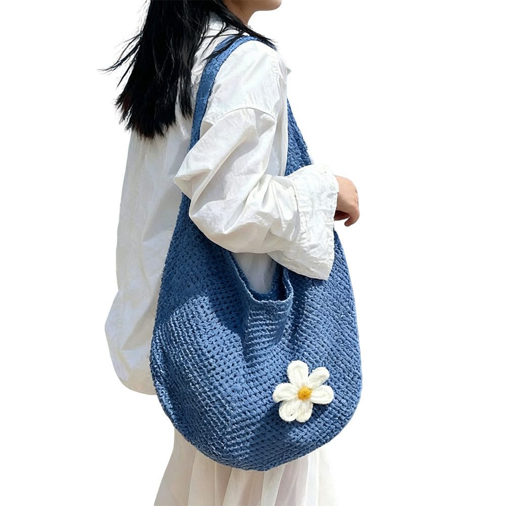 Zaewry Schultertasche Häkel-Strandtasche für Damen,vielseitig und perfekt für den Alltag, große Tote, gewebte Handtasche mit Blumenstickerei, Netz-Strandtasche