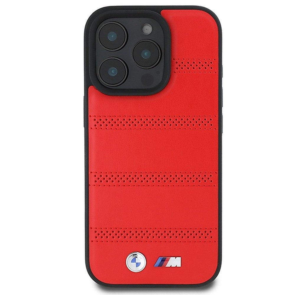 BMW Handyhülle Lederoptik Stepphülle, MagSafe, Steppmuster, Perforation, BMW M Logo-Plakette