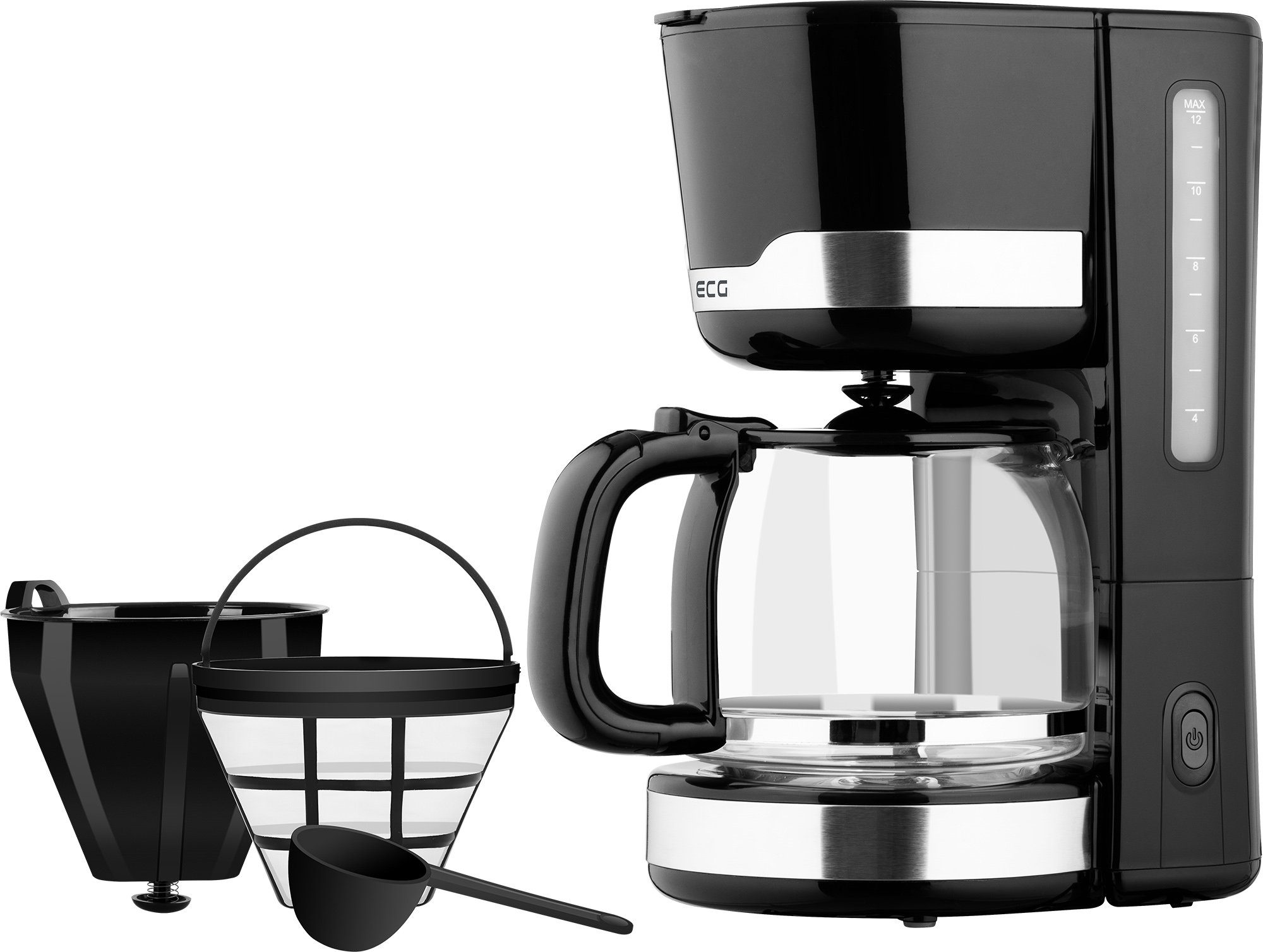 ECG Filterkaffeemaschine, 1,5l Kaffeekanne, Permanentfilter, bis zu 12 Tassen Kaffee, Herausnehmbarer, waschbarer Nylonfilter