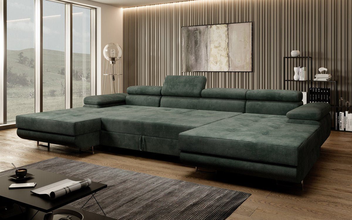 Luxusbetten24 Schlafsofa Designer Sofa Calvera U in Cord, mit Stauraum und Schlaffunktion – Bild 5 von 5
