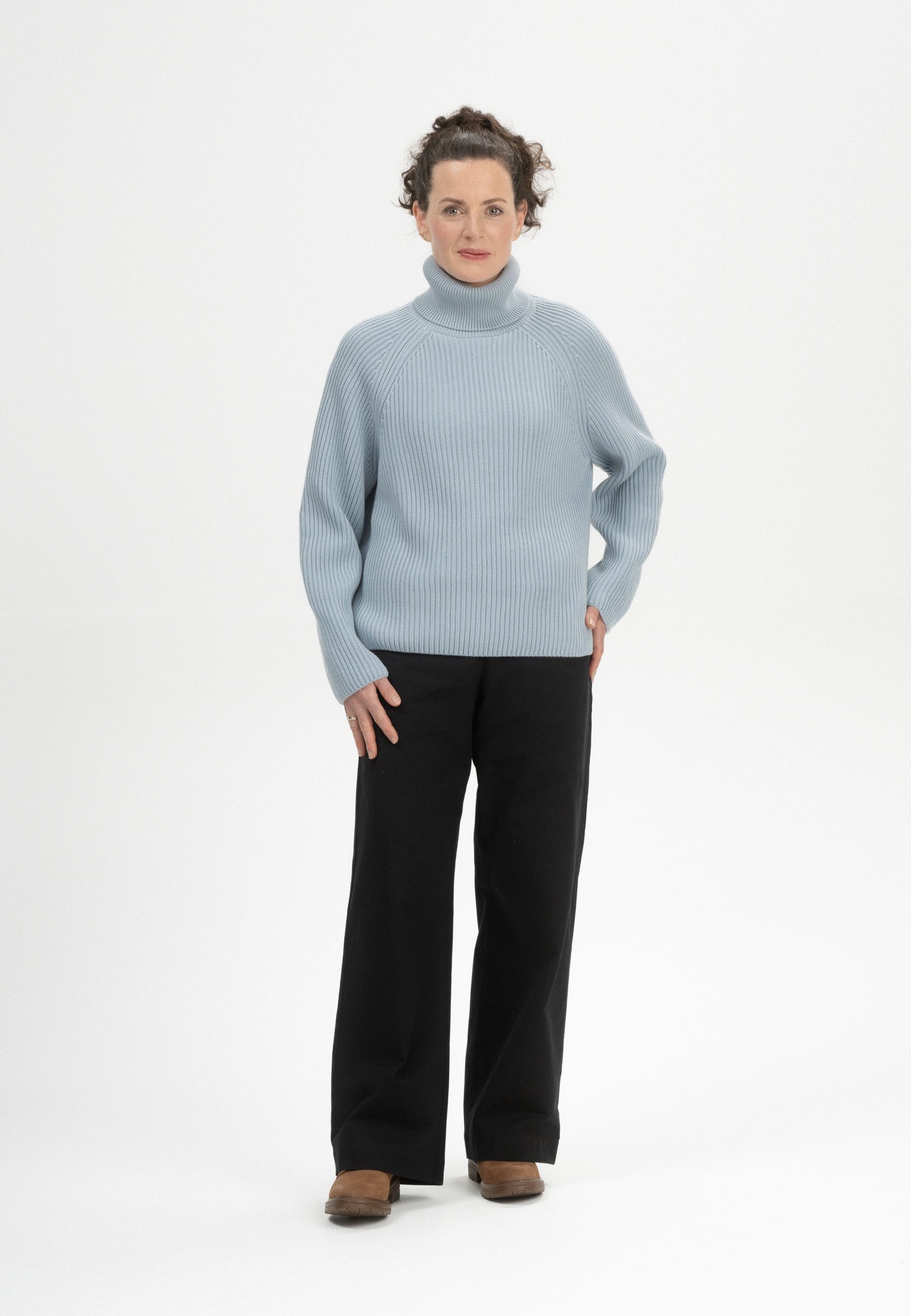 MELA Strickpullover Rippstrick Rollkragenpullover Style CHIRHA Raglanärmel