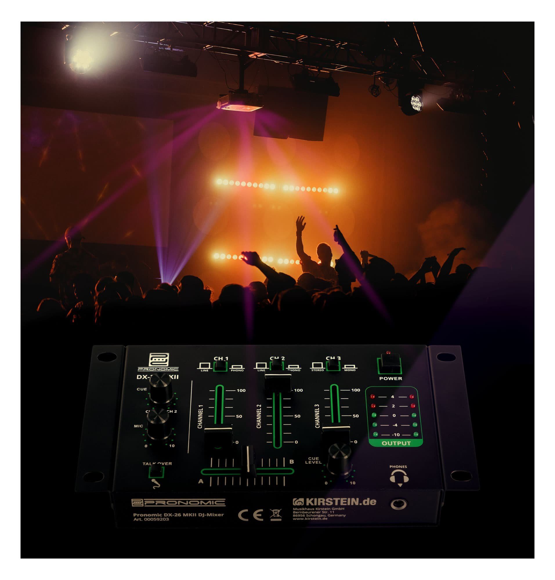 Pronomic DJ Controller DX-26 MKII DJ-Mixer - 3-Kanal Mischer mit Cue-Funktion, (Talkover-Funktion), 2x Line/Phono-Kanal - Mikrofon- Kopfhöreranschluss