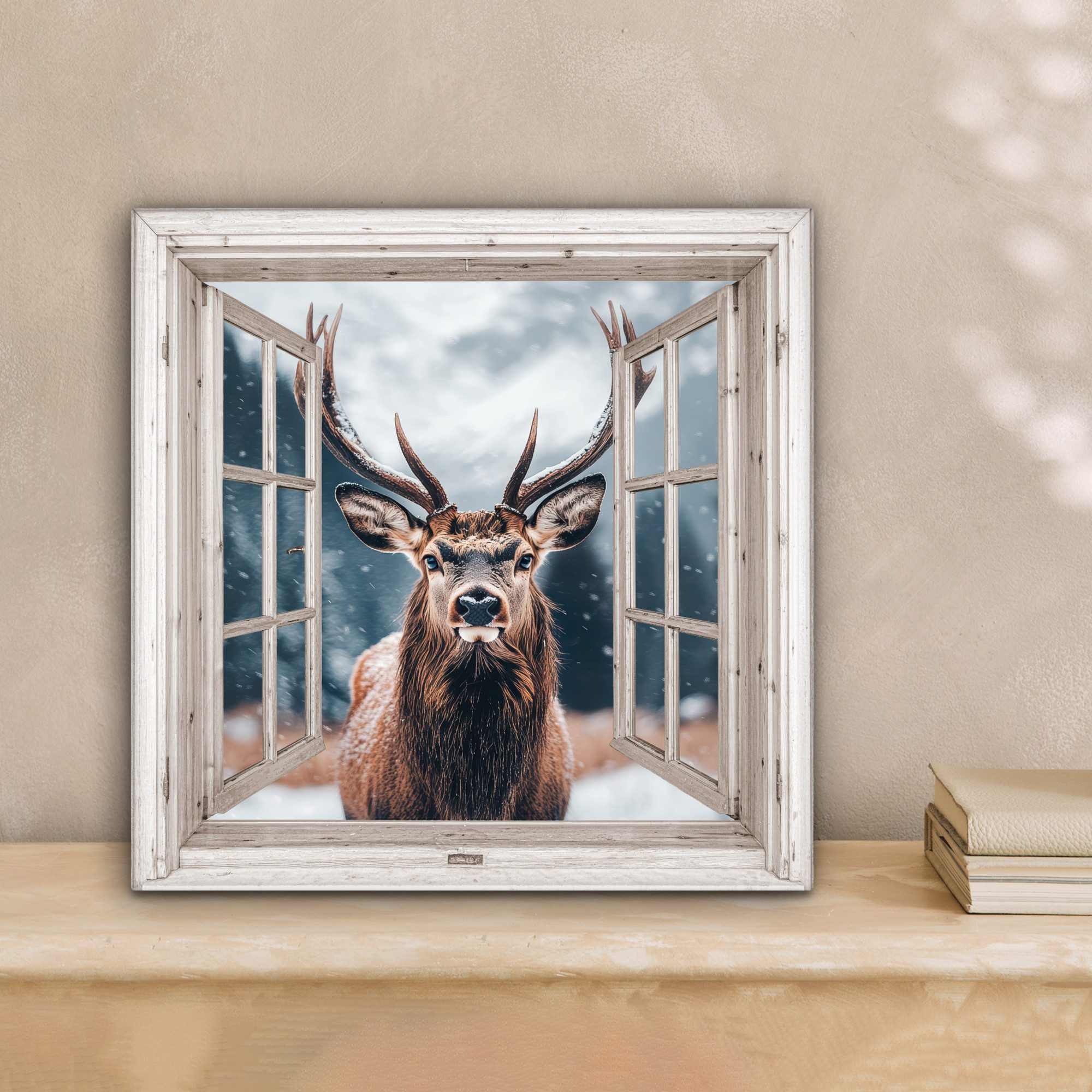 OneMillionCanvasses® Leinwandbild Hirsche - Tiere - Landschaft - Winter - S günstig online kaufen