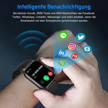 JANOLTY Geeignet für Händewaschen, Schwitzen oder Laufen im Regen Smartwatch (1,85 Zoll, Android iOS), Touchscreen mit Bluetooth Anrufe IP68 Fitnessuhr Herzfrequenzmonitor