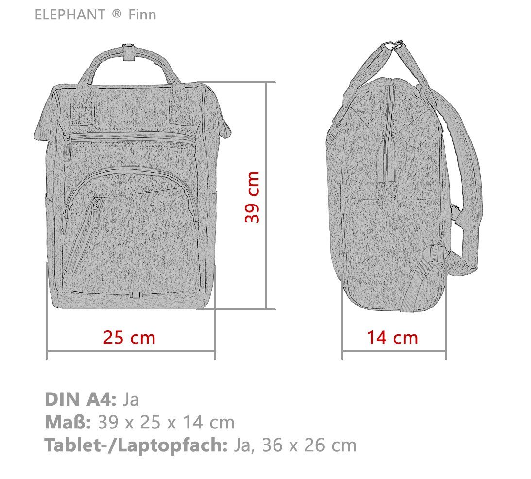 ELEPHANT Cityrucksack Finn 12830 Damenrucksack Rucksack, A4 Damen Handtasche Daypack Klappöffnung + Schlüsselbörse