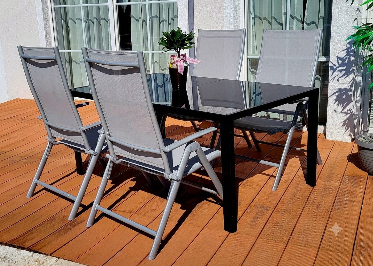 BruKa Gartentisch Sitzgruppe POETTO 4 Personen Aluminium Gartenmöbel Tisch, Stühle Terrasse Stuhl