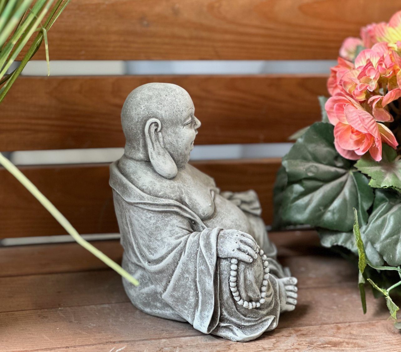 dicker Buddha Style sitzend Stone and Steinguss massiv Steinfigur Gartenfigur