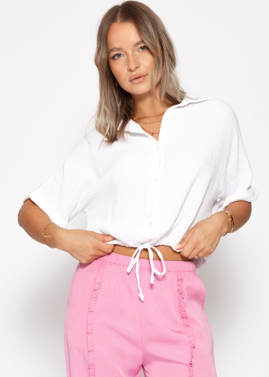 SASSYCLASSY Langarmbluse Musselin Bluse mit Zugband für Damen Cropped Baumw günstig online kaufen