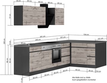 Kochstation Küche KS-Riesa, Stellbreite 340x150 cm, wahlweise mit oder ohne E-Geräte