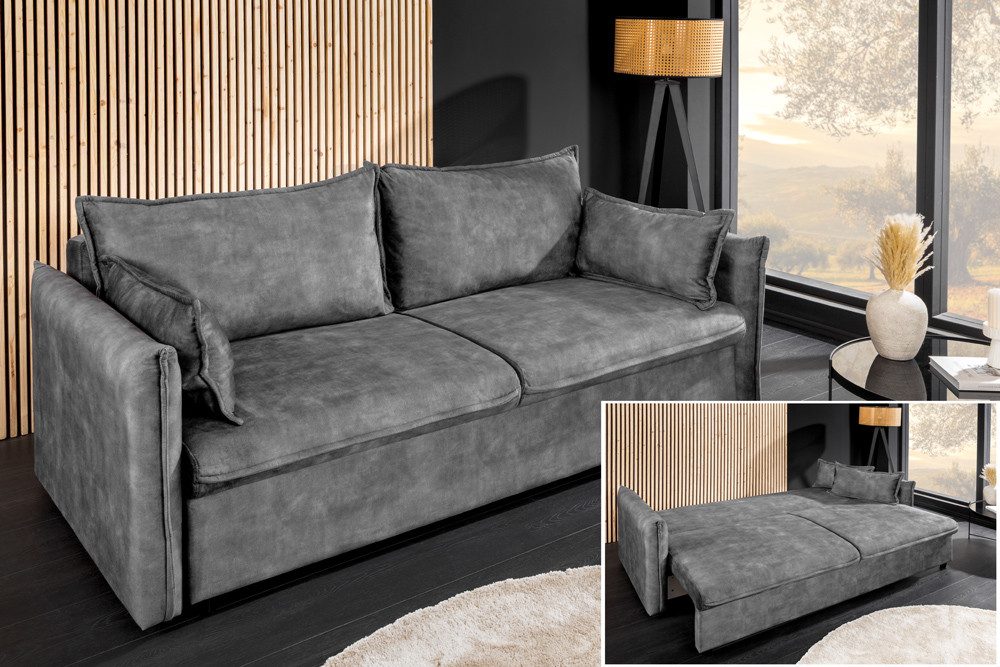 riess-ambiente Schlafsofa APARTMENT 215cm beige · Samt, inkl. Kissen, inklusive Bettkasten, Einzelartikel 1 Teile, 3-Sitzer-Couch mit Bettfunktion - ideal für Wohn- oder Gästezimmer