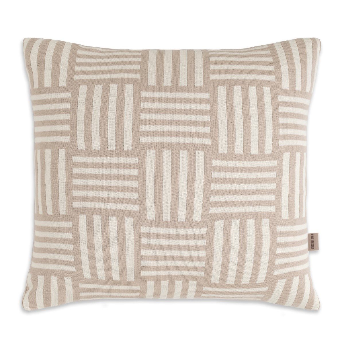 Knit Factory Dekokissen Dash Kissen Ecru Leinen 50x50 cm Kariert, deko kissen wohnzimmer sofa wärme winter herbst Strick sale modern