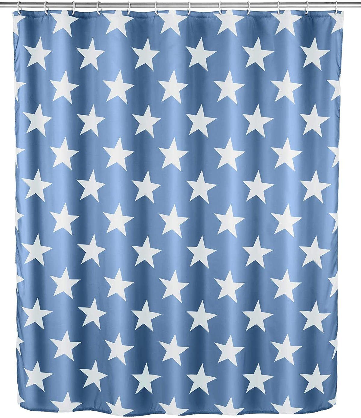 WENKO Duschvorhang Stella Blau 180x200 cm Breite 180 cm, Badewannenvorhang Anti-Schimmel-Effekt