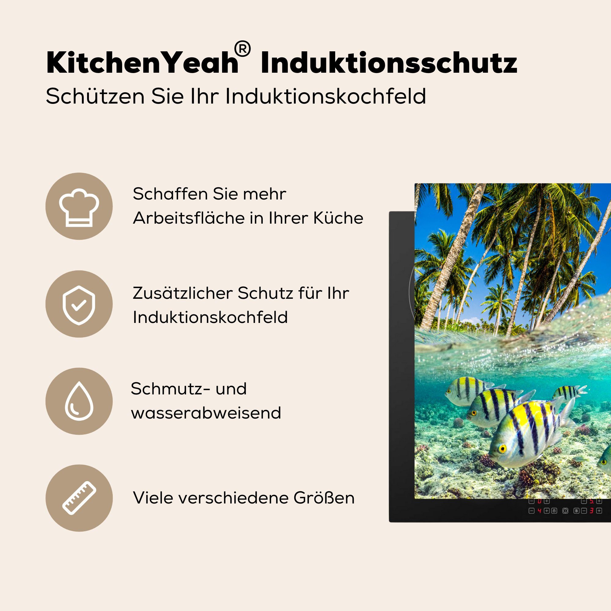 - MuchoWow cm, küche, Fische (1 Induktionsmatte - Vinyl, Ceranfeldabdeckung die Korallen, 59x52 tlg), Meer für Herdblende-/Abdeckplatte