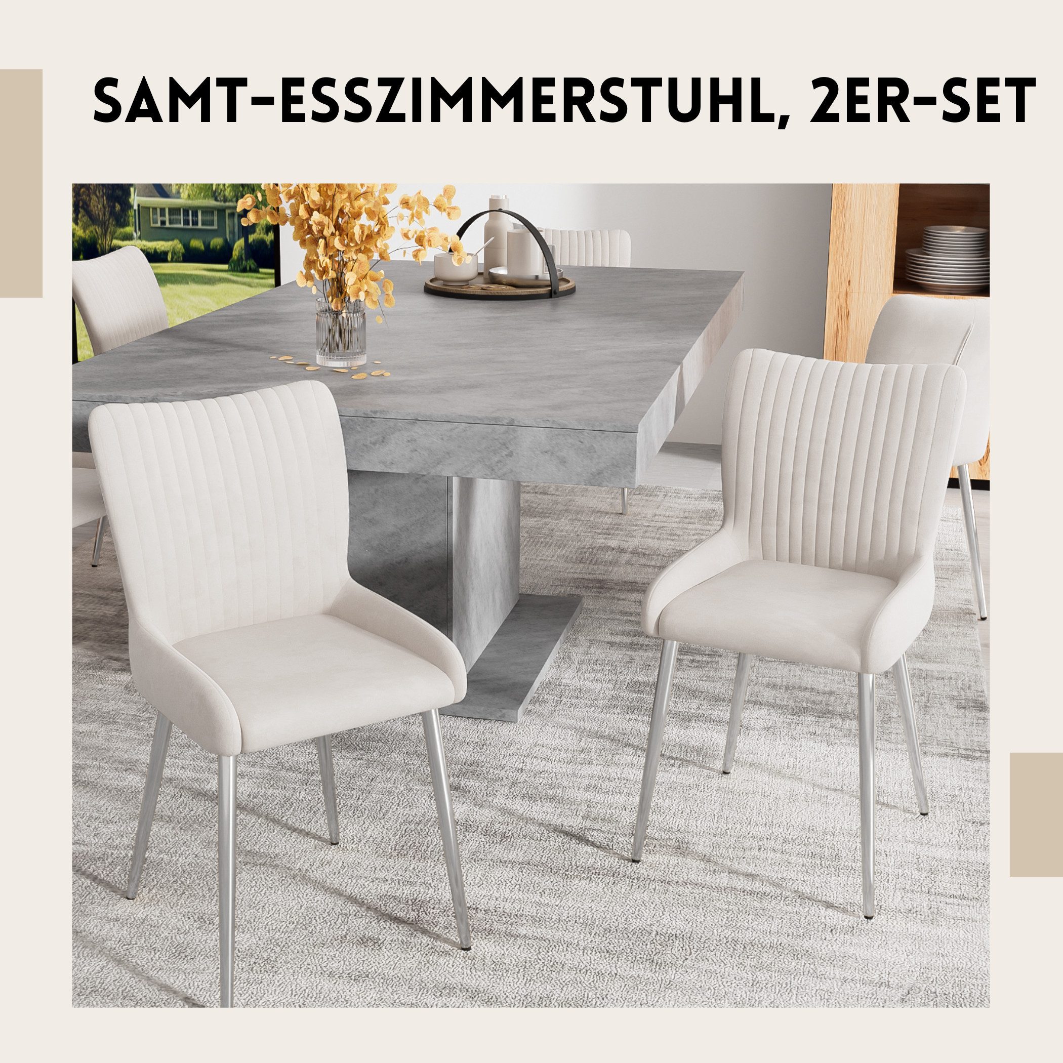 SeedWave Esszimmerstuhl Samt-Esszimmerstuhl mit Metallbeine, 2er-Set, günstig online kaufen