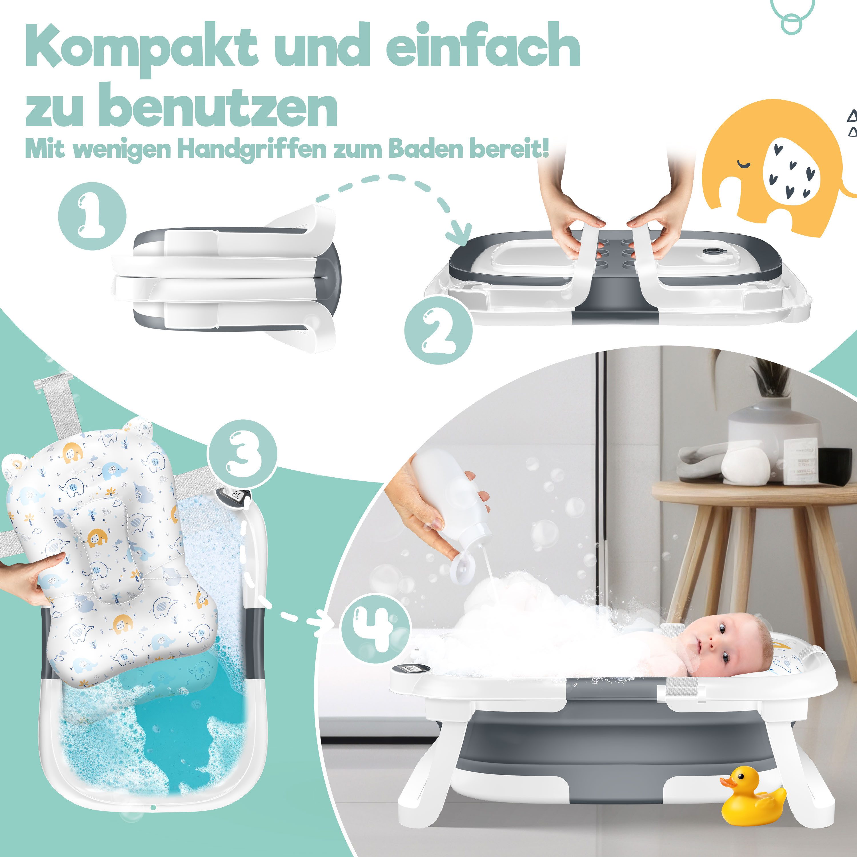 KIDIZ Babybadewanne, Baby Badewanne für Neugeborene Kleinkinder 0-12 Monate Babywanne